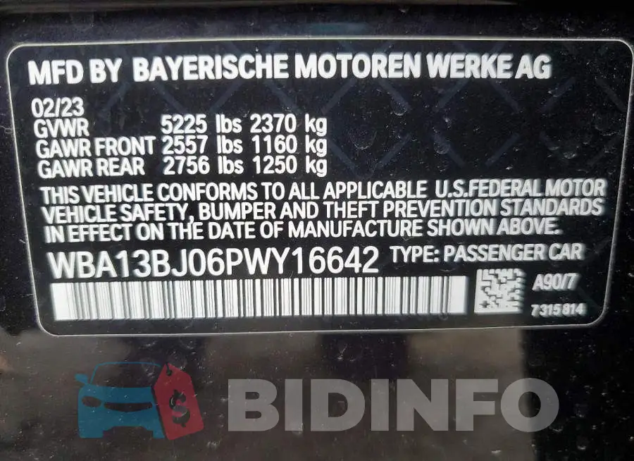 WBA13BJ06PWY16642 Photo# 12