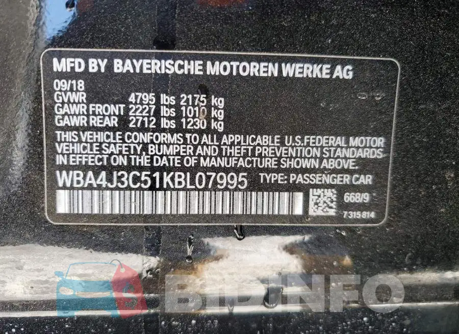 WBA4J3C51KBL07995 Photo# 12