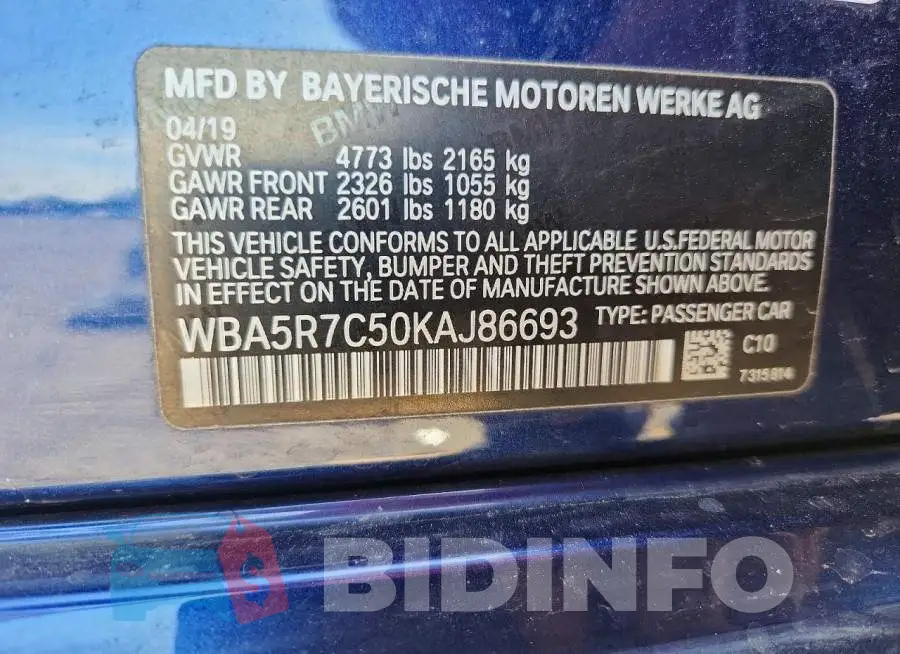 WBA5R7C50KAJ86693 Photo# 13