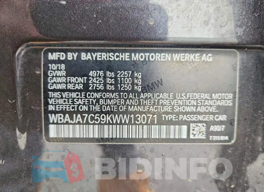 WBAJA7C59KWW13071 Photo# 12