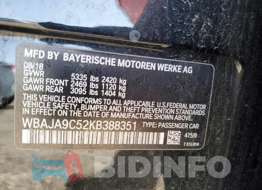 WBAJA9C52KB388351 Photo# 12