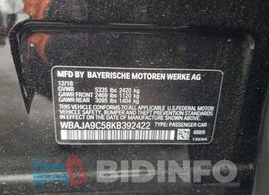 WBAJA9C58KB392422 Photo# 12