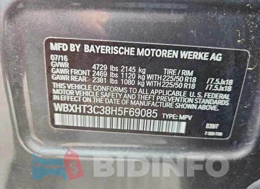 WBXHT3C38H5F69085 Photo# 14