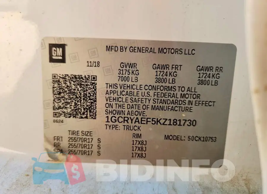 1GCRYAEF5KZ181730 Photo# 12