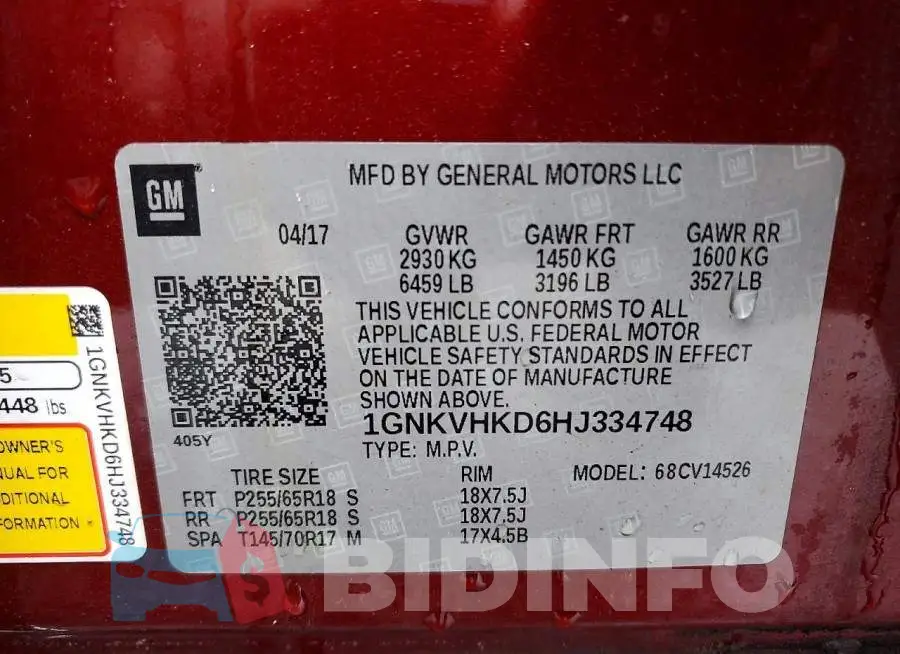 1GNKVHKD6HJ334748 Photo# 12