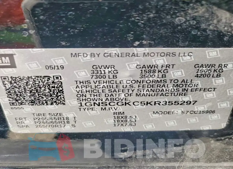 1GNSCGKC5KR355297 Photo# 14