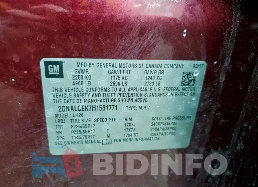 2GNALCEK7H1581771 Photo# 13