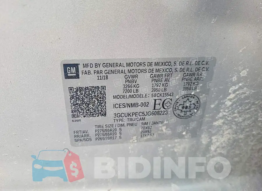 3GCUKPEC5JG608228 Photo# 12