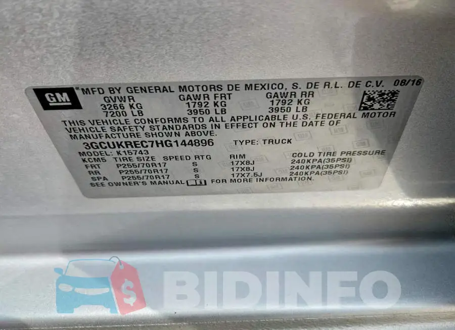 3GCUKREC7HG144896 Photo# 12