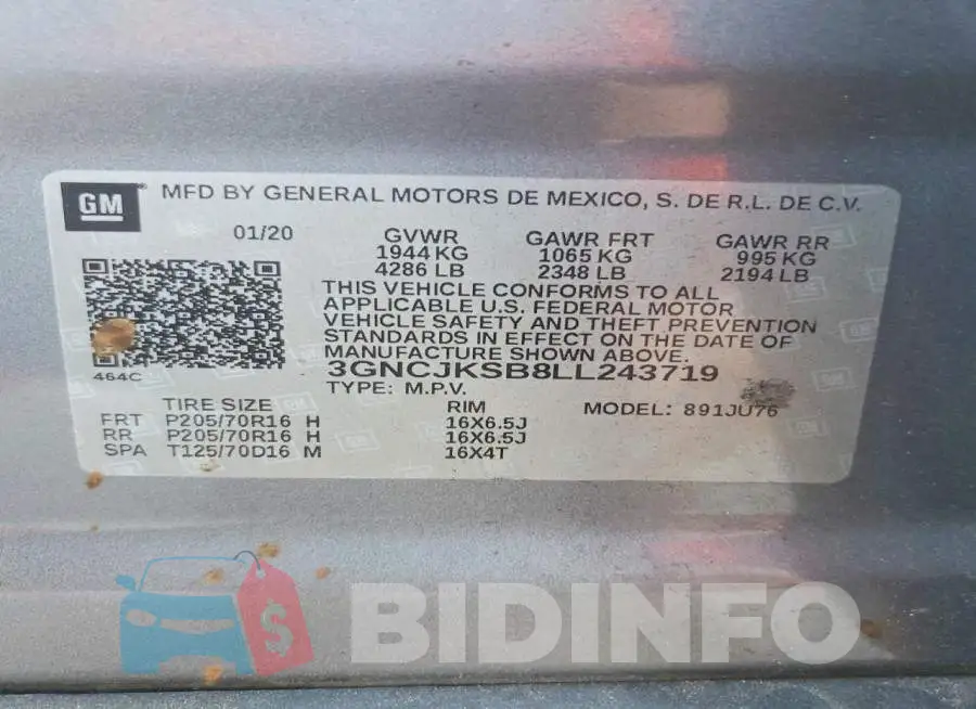 3GNCJKSB8LL243719 Photo# 13