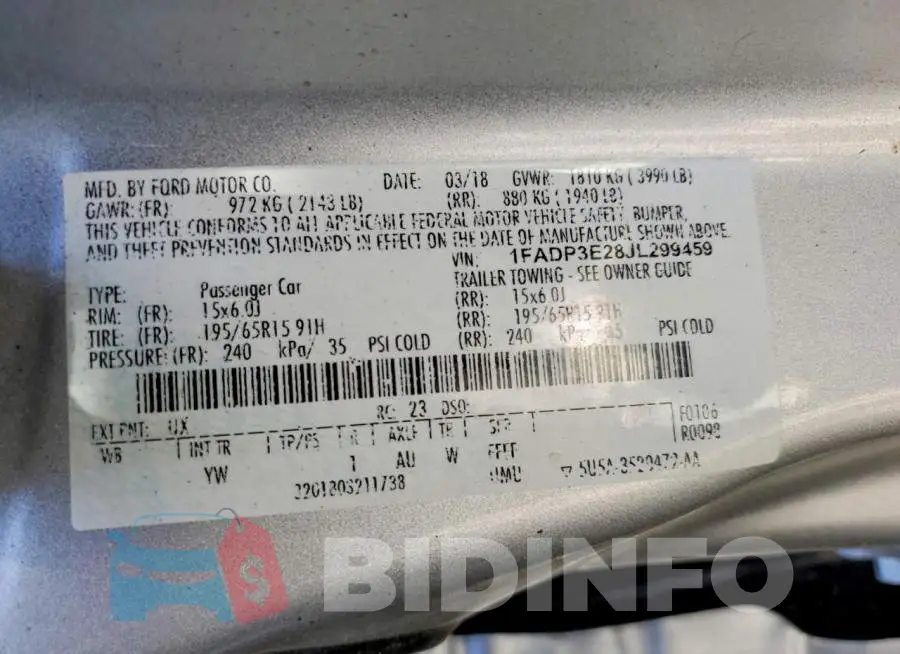 1FADP3E28JL299459 Photo# 12