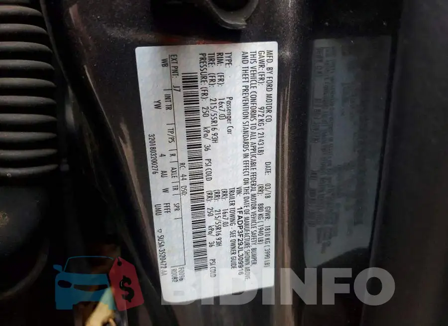 1FADP3F29JL309916 Photo# 13
