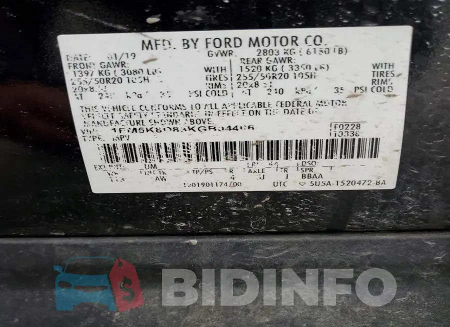 1FM5K8D83KGB04406 Photo# 13