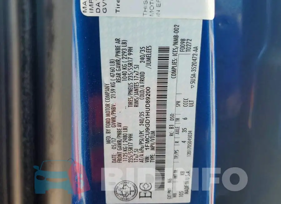 1FMCU9GD1HUD89200 Photo# 13