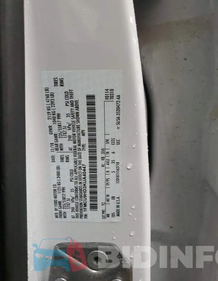 1FMCU9HD3KUA40447 Photo# 13