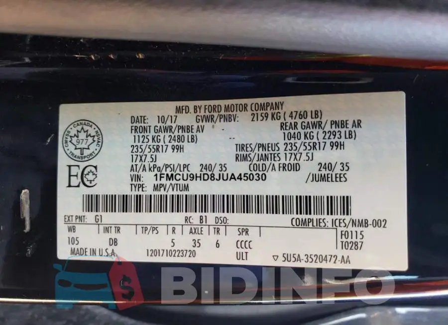 1FMCU9HD8JUA45030 Photo# 13