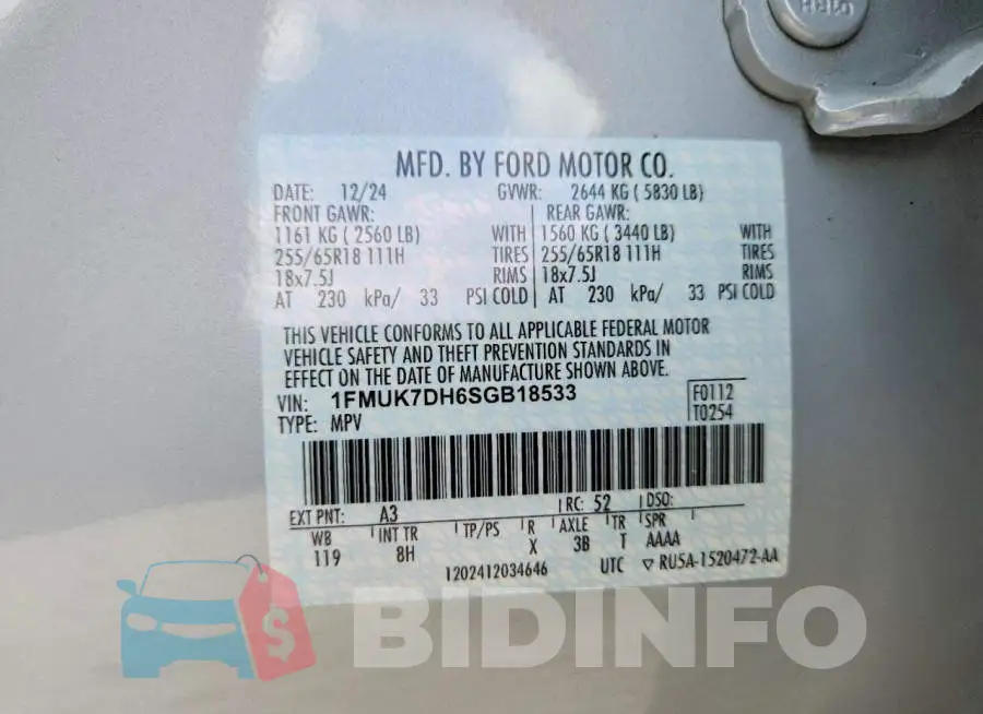 1FMUK7DH6SGB18533 Photo# 14