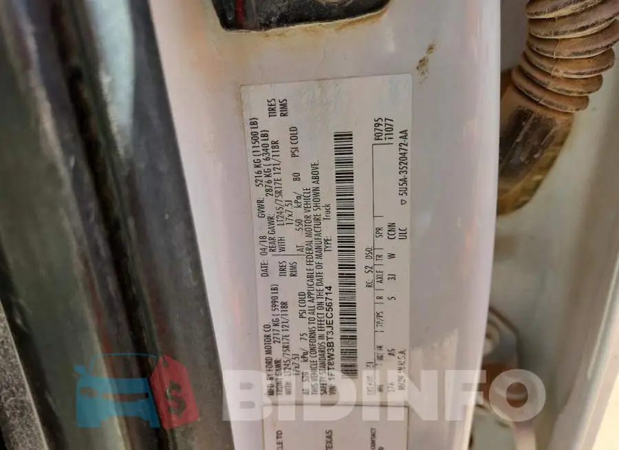 1FT8W3BT3JEC56714 Photo# 12