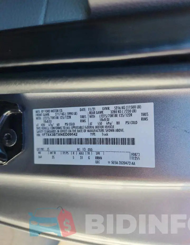1FT8X3BTXNED09542 Photo# 12
