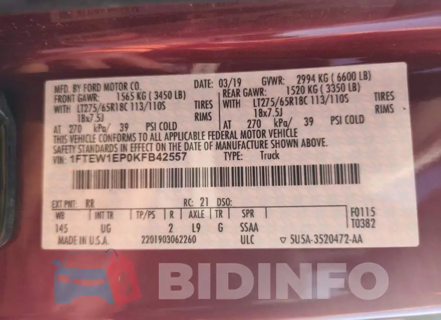 1FTEW1EP0KFB42557 Photo# 12