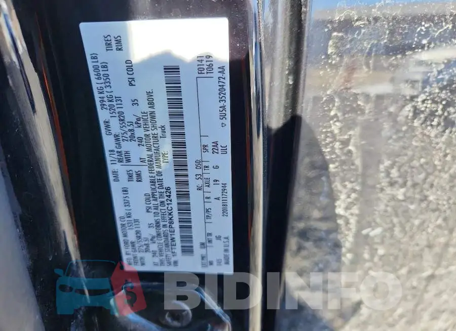 1FTEW1EP8KKC12426 Photo# 12
