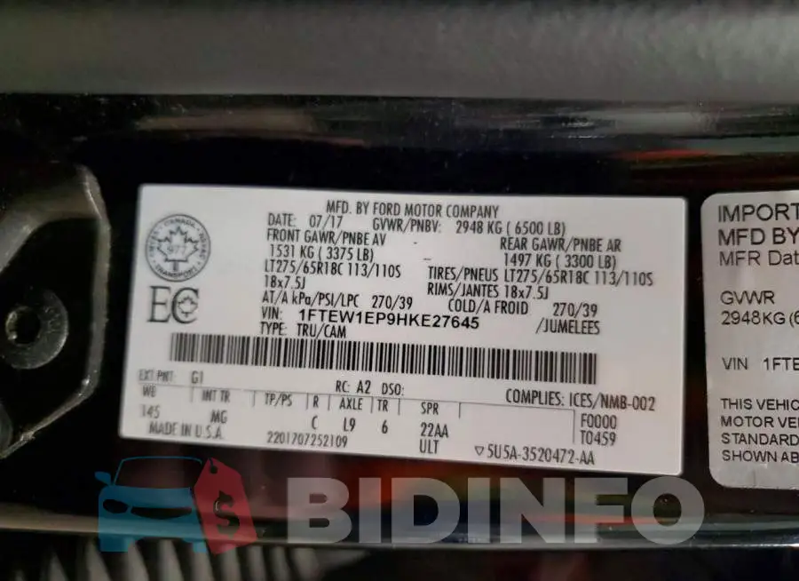1FTEW1EP9HKE27645 Photo# 12