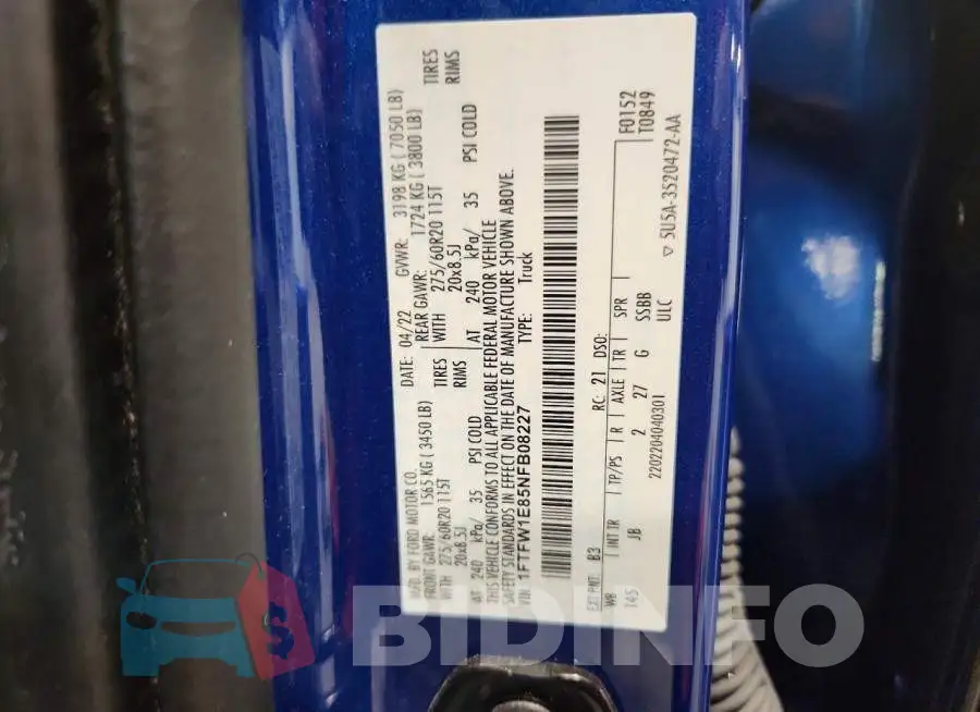 1FTFW1E85NFB08227 Photo# 12