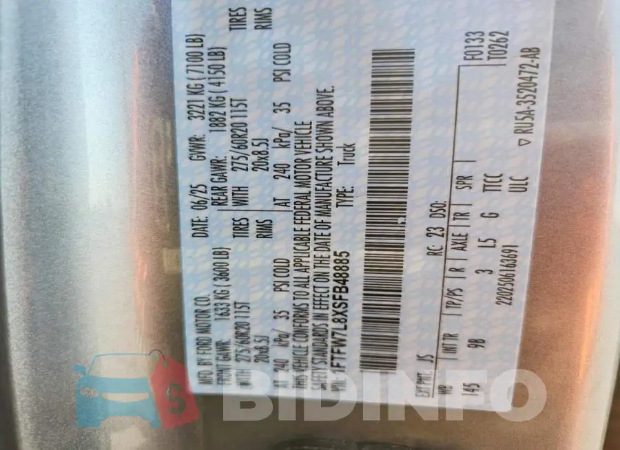 1FTFW7L8XSFB48885 Photo# 12