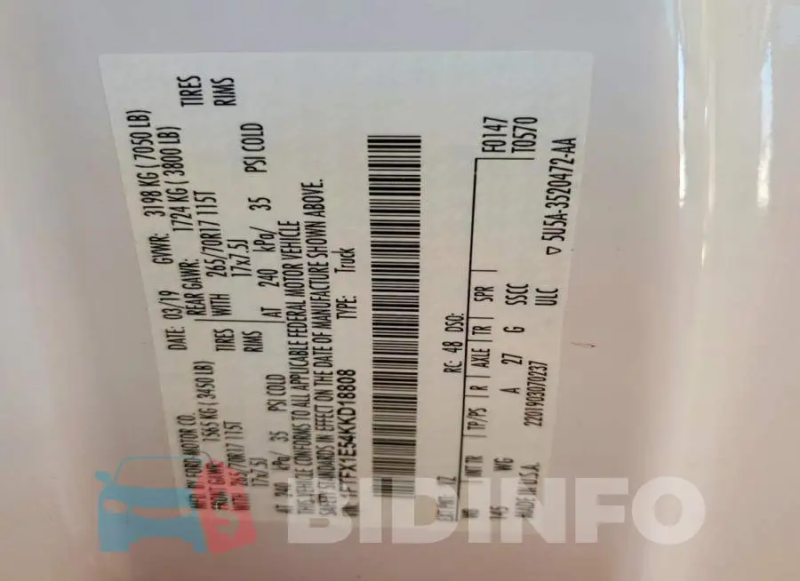 1FTFX1E54KKD18808 Photo# 12