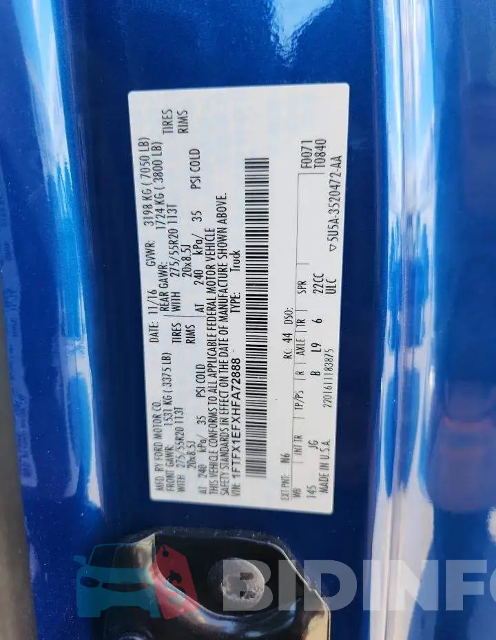 1FTFX1EFXHFA72888 Photo# 13