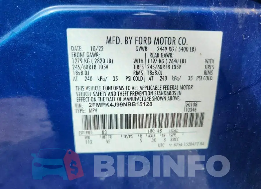 2FMPK4J99NBB15128 Photo# 13