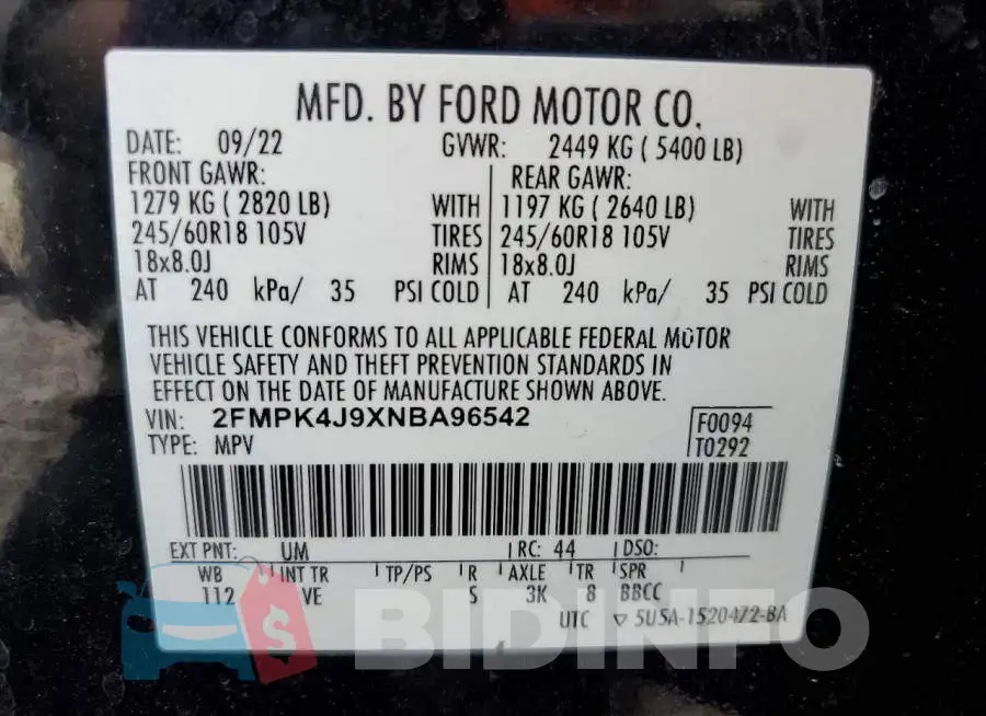 2FMPK4J9XNBA96542 Photo# 13