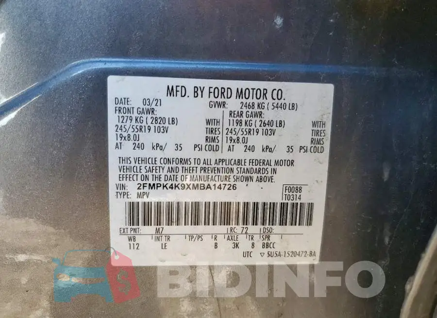 2FMPK4K9XMBA14726 Photo# 13