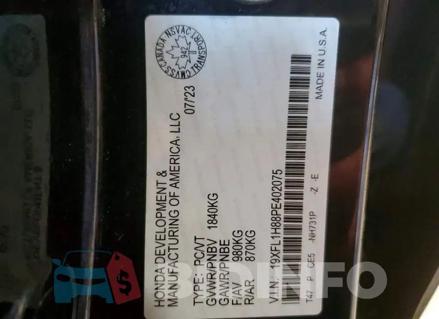 19XFL1H88PE402075 Photo# 13