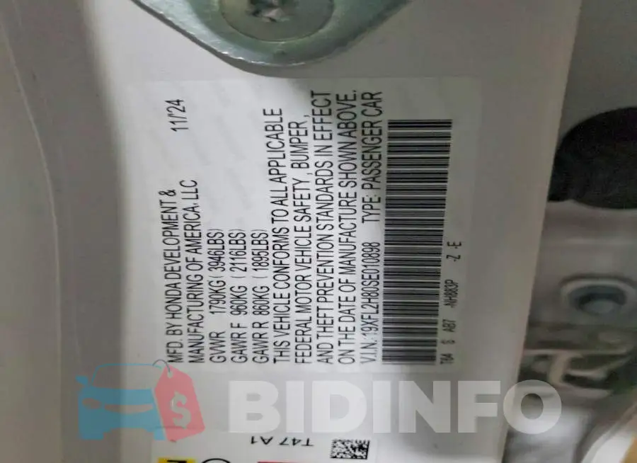 19XFL2H80SE010898 Photo# 12