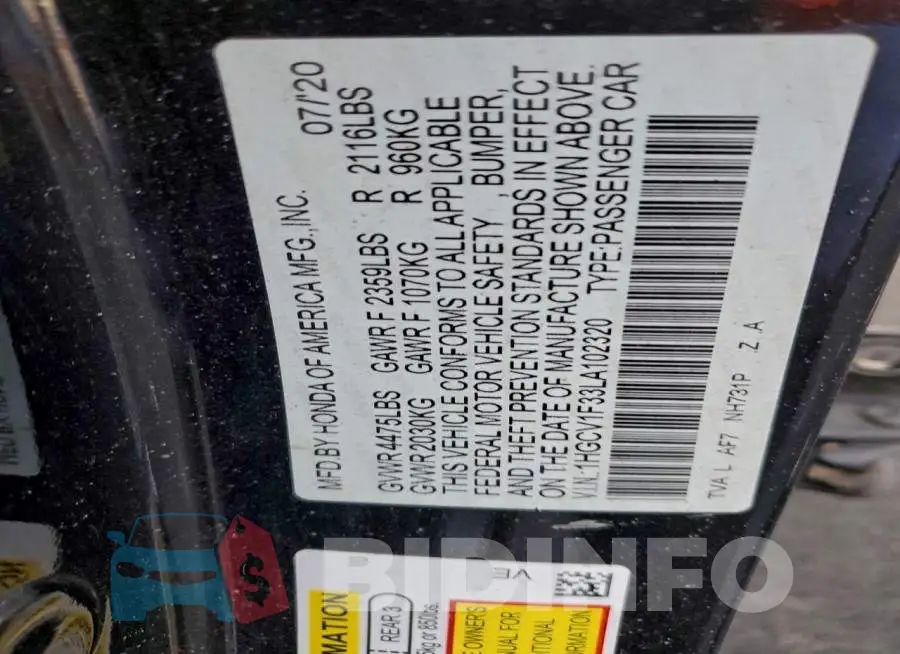 1HGCV1F33LA102320 Photo# 13