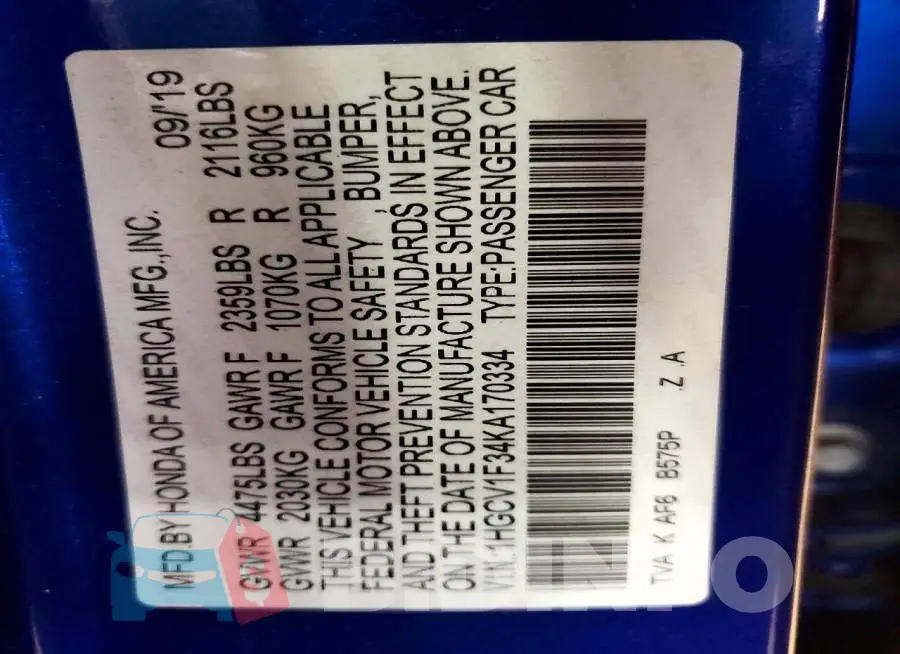1HGCV1F34KA170334 Photo# 12