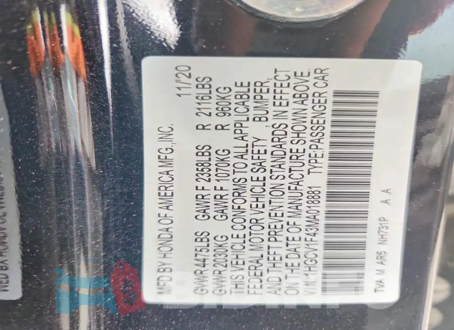 1HGCV1F43MA018881 Photo# 13
