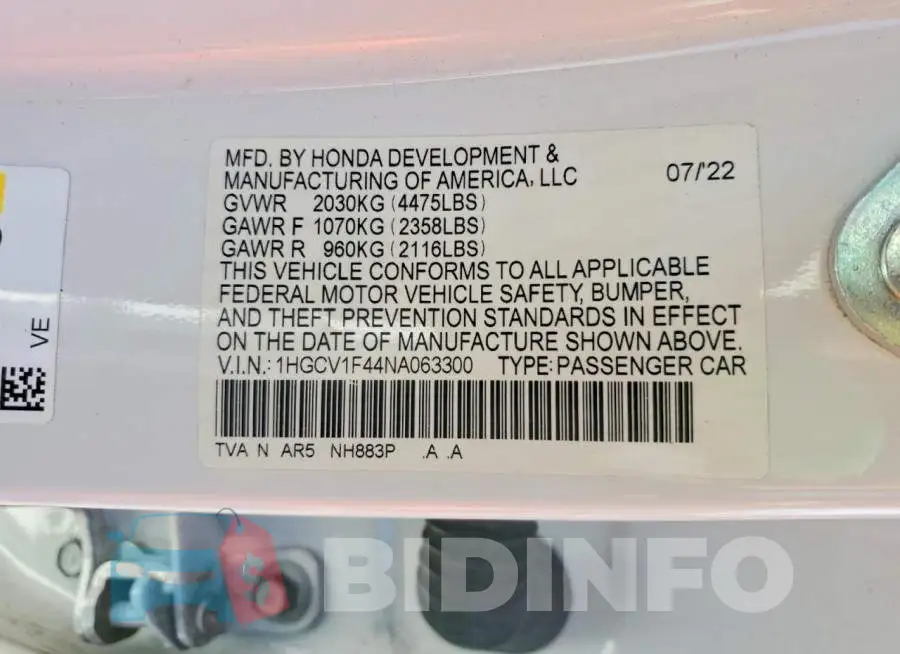 1HGCV1F44NA063300 Photo# 12