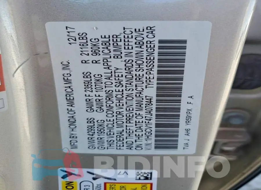 1HGCV1F47JA078447 Photo# 12