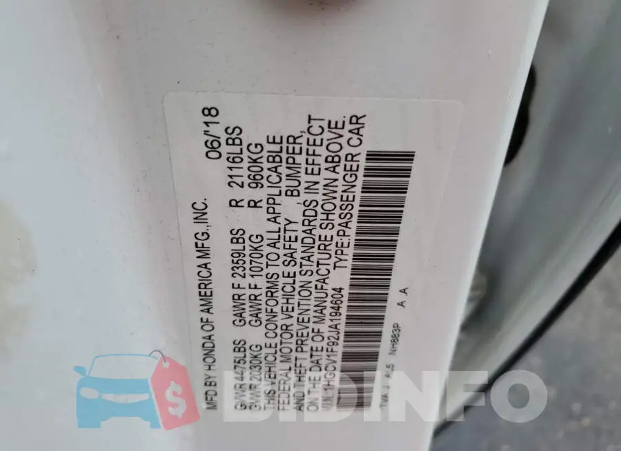 1HGCV1F92JA194604 Photo# 12