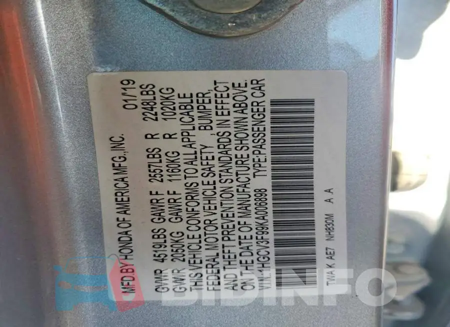 1HGCV3F99KA006898 Photo# 12