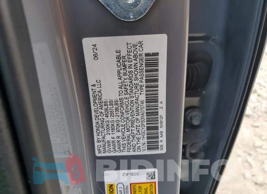 1HGCY2F50RA075746 Photo# 12