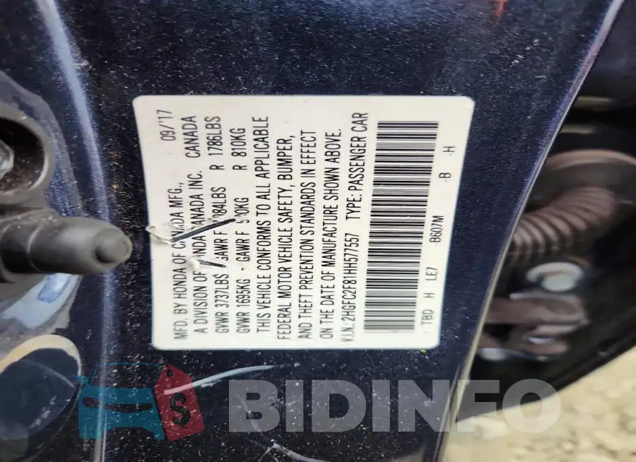 2HGFC2F81HH577557 Photo# 13