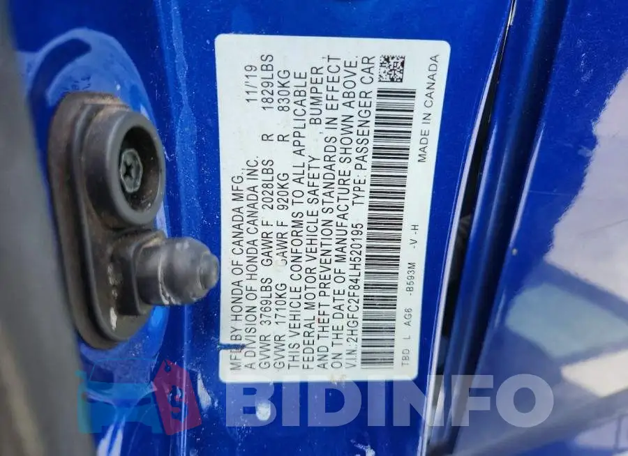 2HGFC2F84LH520195 Photo# 12