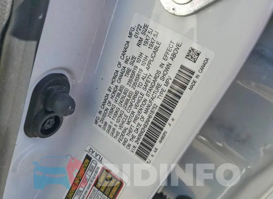 2HKRW2H93NH618752 Photo# 13