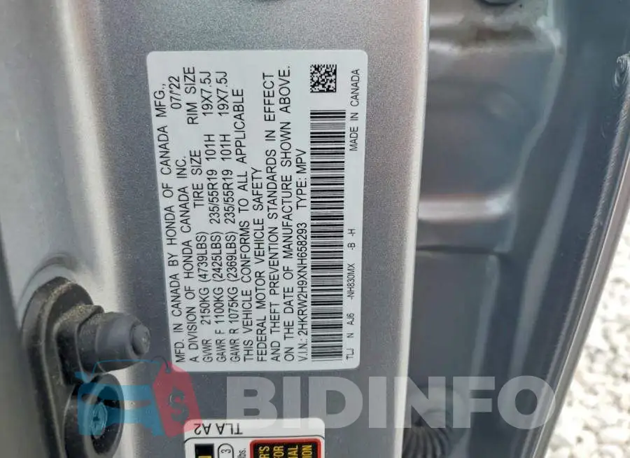 2HKRW2H9XNH658293 Photo# 14