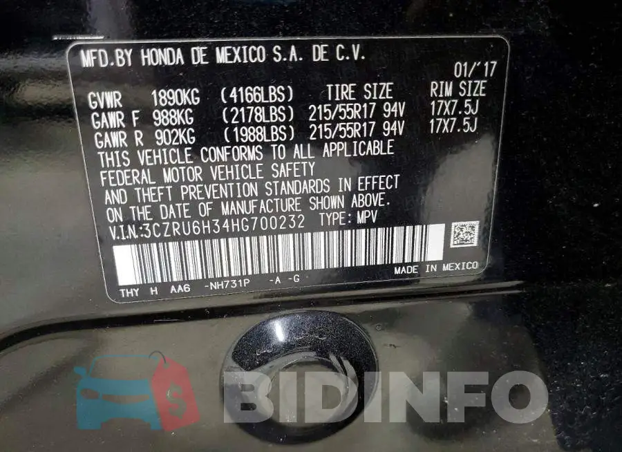 3CZRU6H34HG700232 Photo# 13