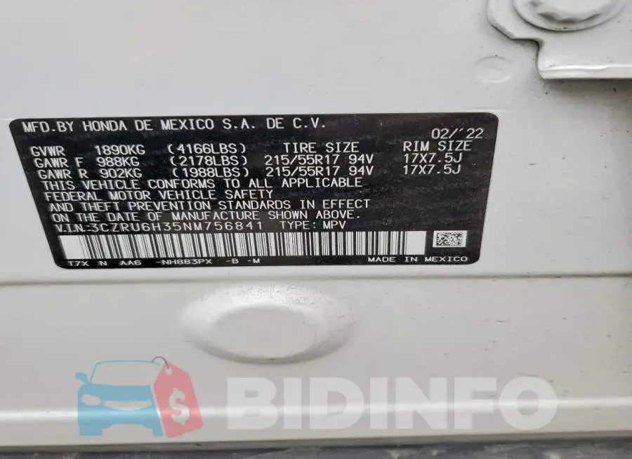3CZRU6H35NM756841 Photo# 14