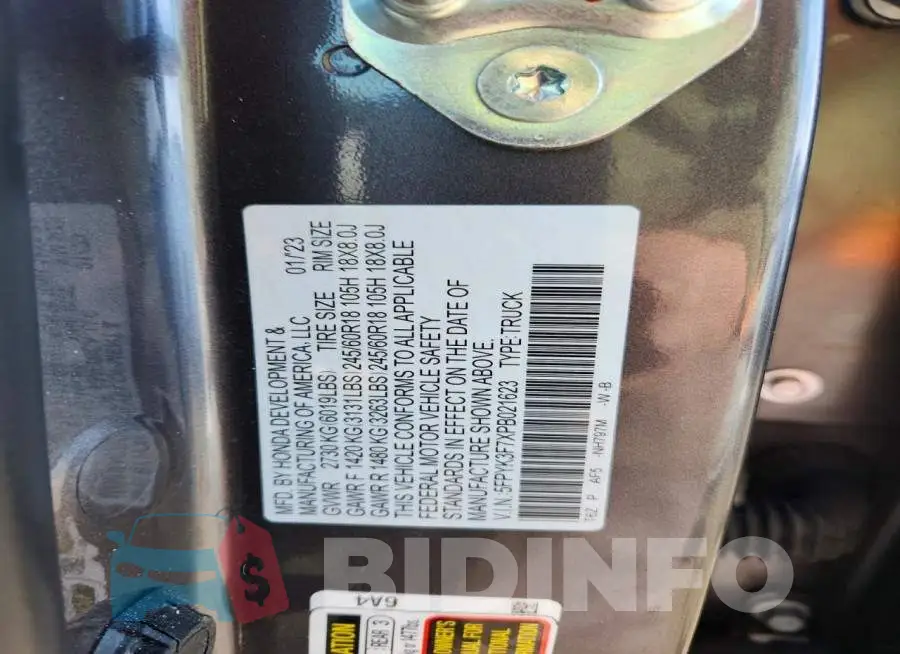 5FPYK3F7XPB021623 Photo# 13
